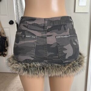 Y2K 2000s Camo Fur Trim studded Mini Skirt
